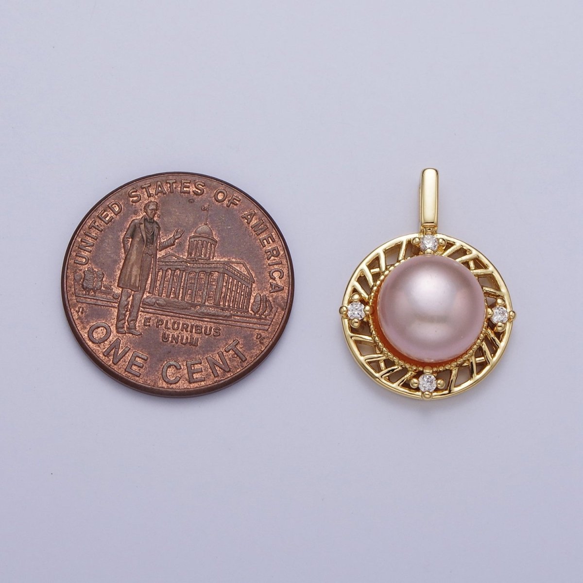 Round White Pearl / Purple Shell Pearl Dangle CZ Charm For Jewelry Making H-077 H-715