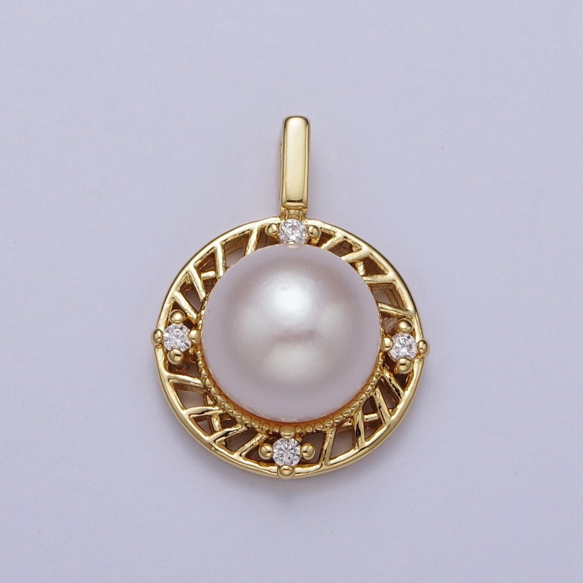 Round White Pearl / Purple Shell Pearl Dangle CZ Charm For Jewelry Making H-077 H-715