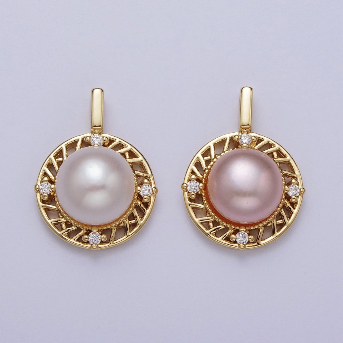 Round White Pearl / Purple Shell Pearl Dangle CZ Charm For Jewelry Making H-077 H-715