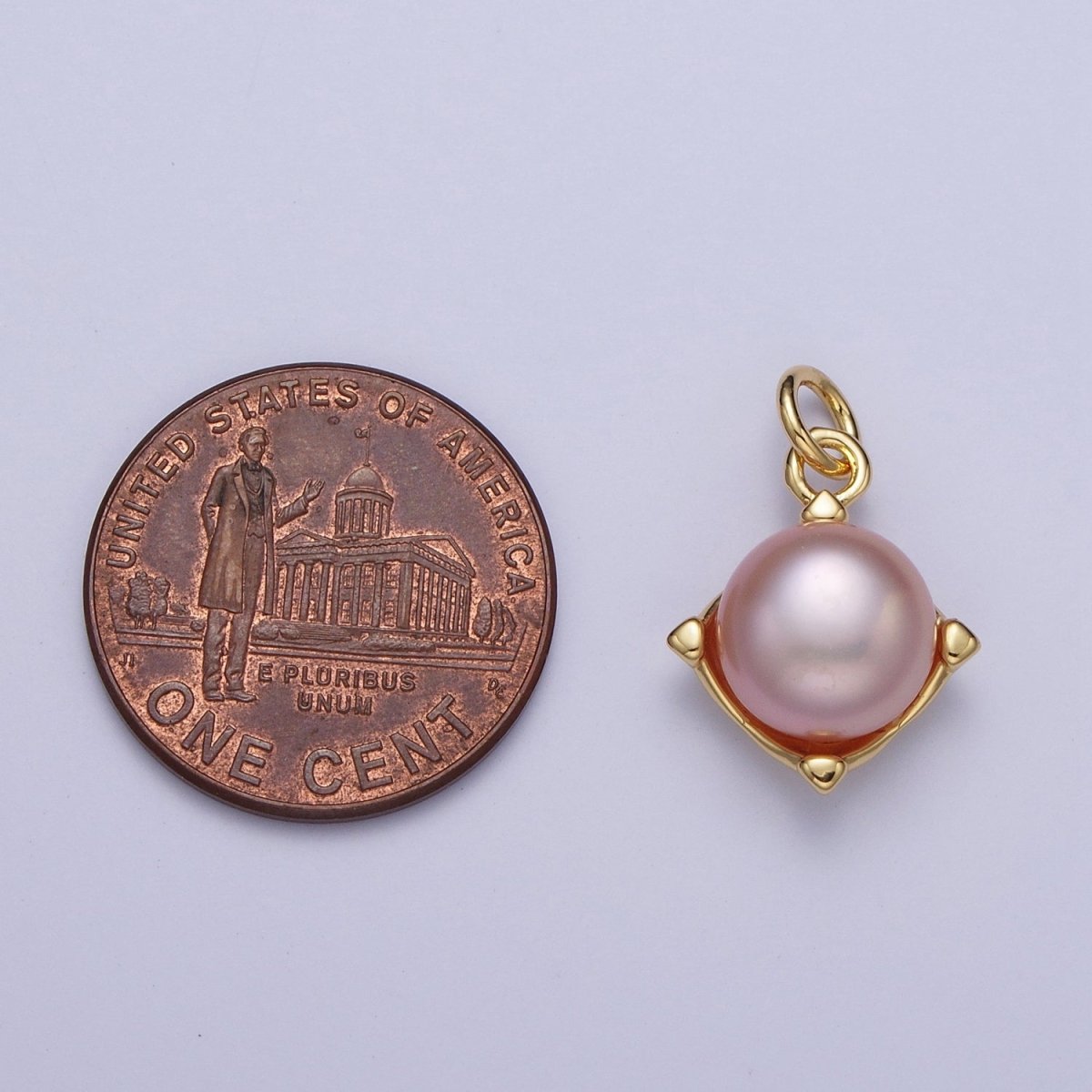 Round White / Purple Shell Pearl Minimalist Spike Gold Charm | N-646