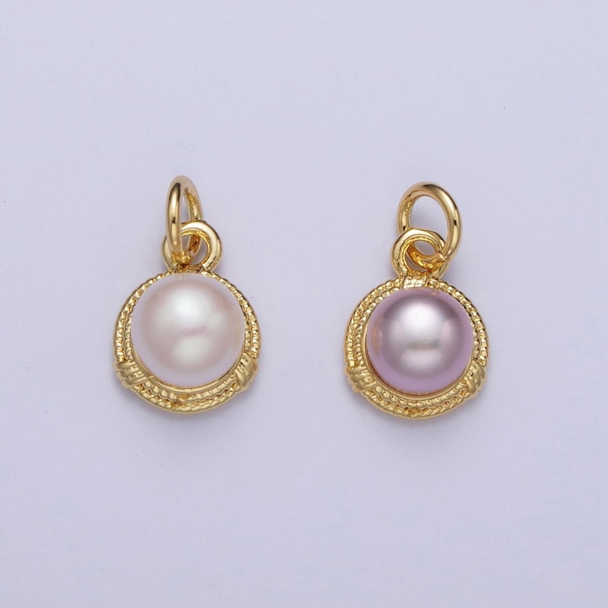 Round White / Purple Shell Pearl Rope Coil Medallion Charm | C185