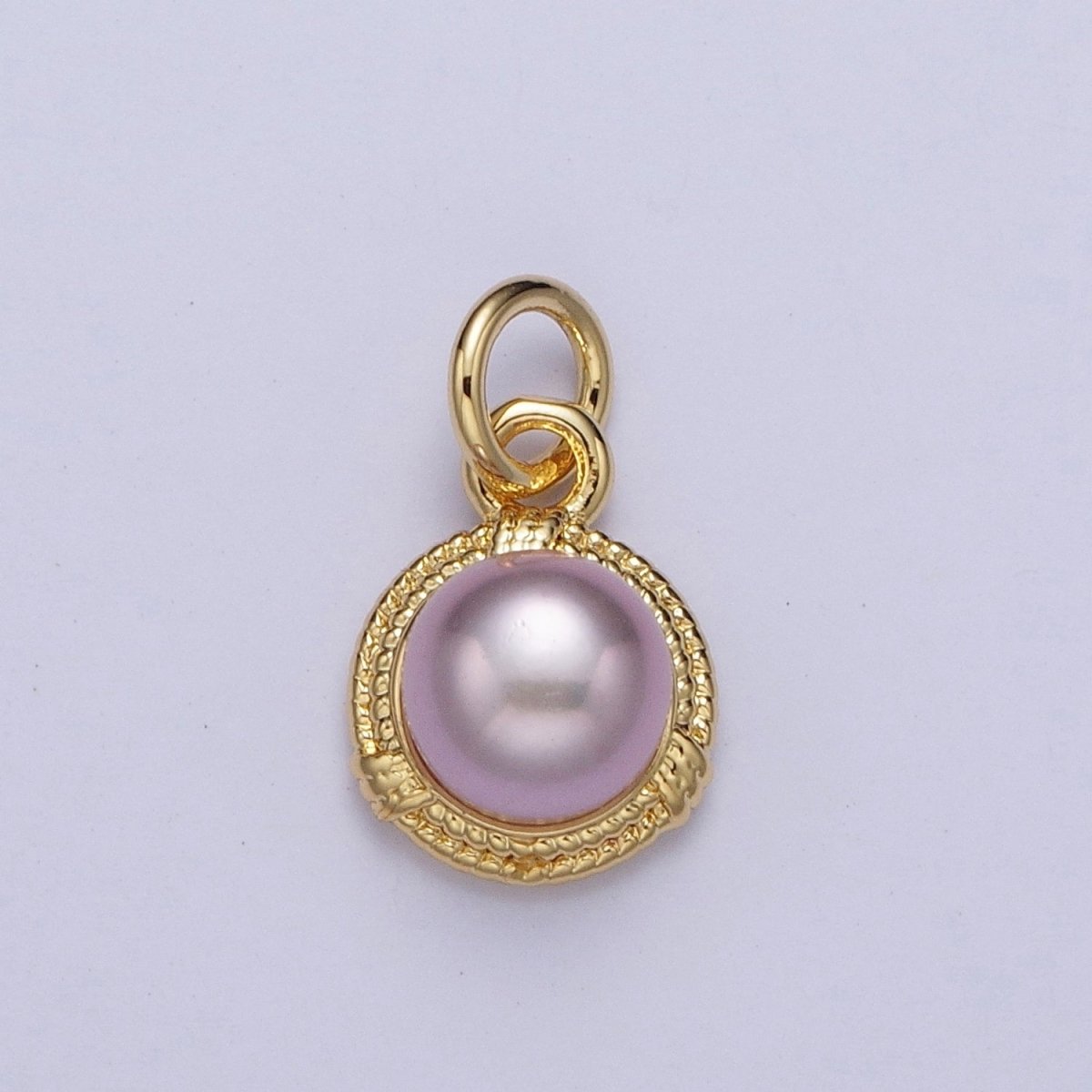 Round White / Purple Shell Pearl Rope Coil Medallion Charm | C185