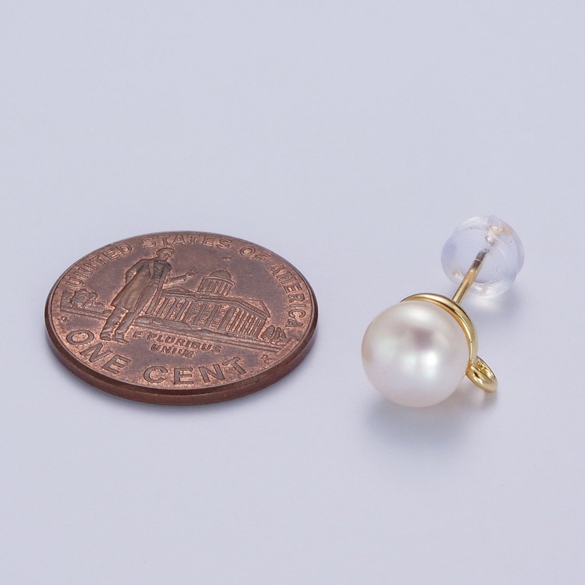 Round White Shell Pearl Gold Stud With Loop Earrings Supply Open Link Stud For Jewelry Making | K-063 - DLUXCA