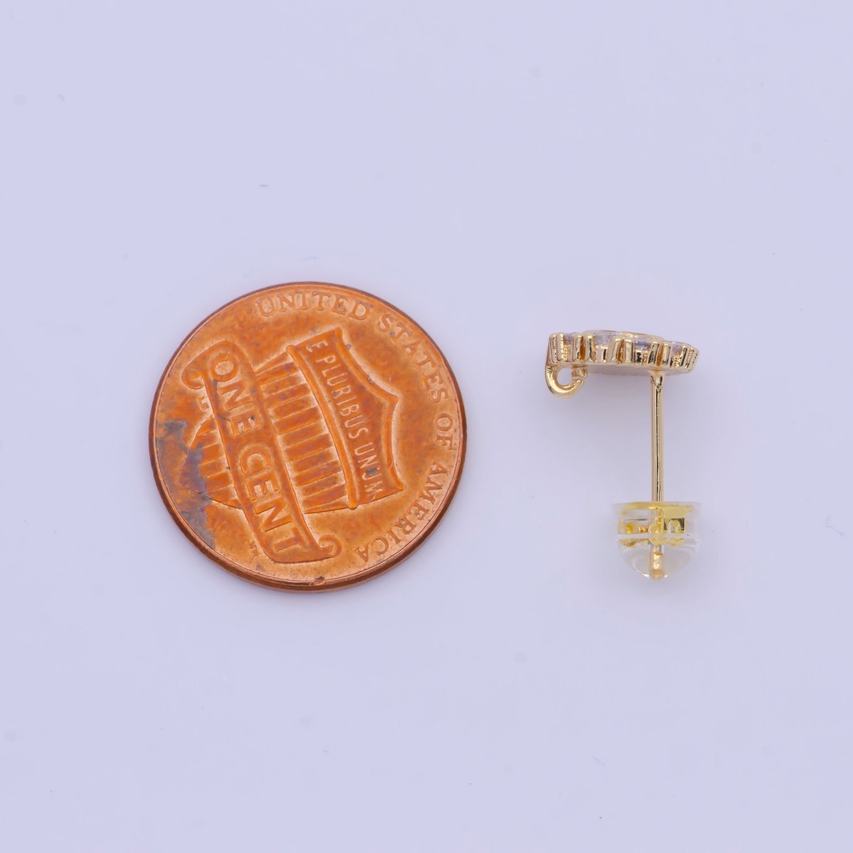 Round White/Blue Opal Micro Paved CZ Studs with Loop Earring Supply  L-921 L-922