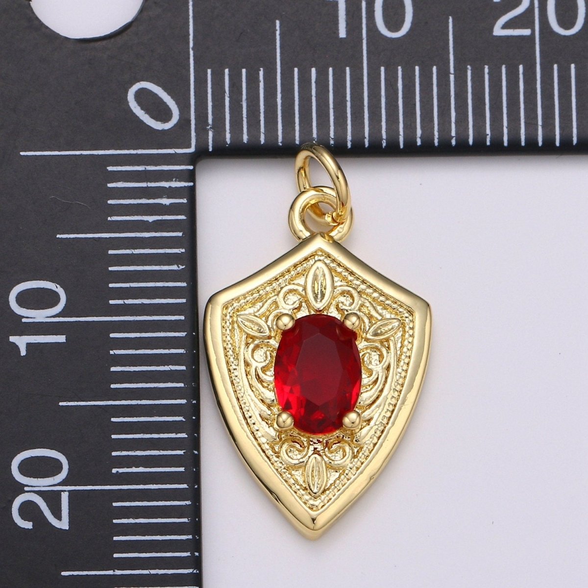 Ruby Cubic Zirconia Charms Pendants-Emerald CZ 14K Gold Filled Medieval Charm, Shield Pendant Necklace Bracelet Supply D-702 D-703
