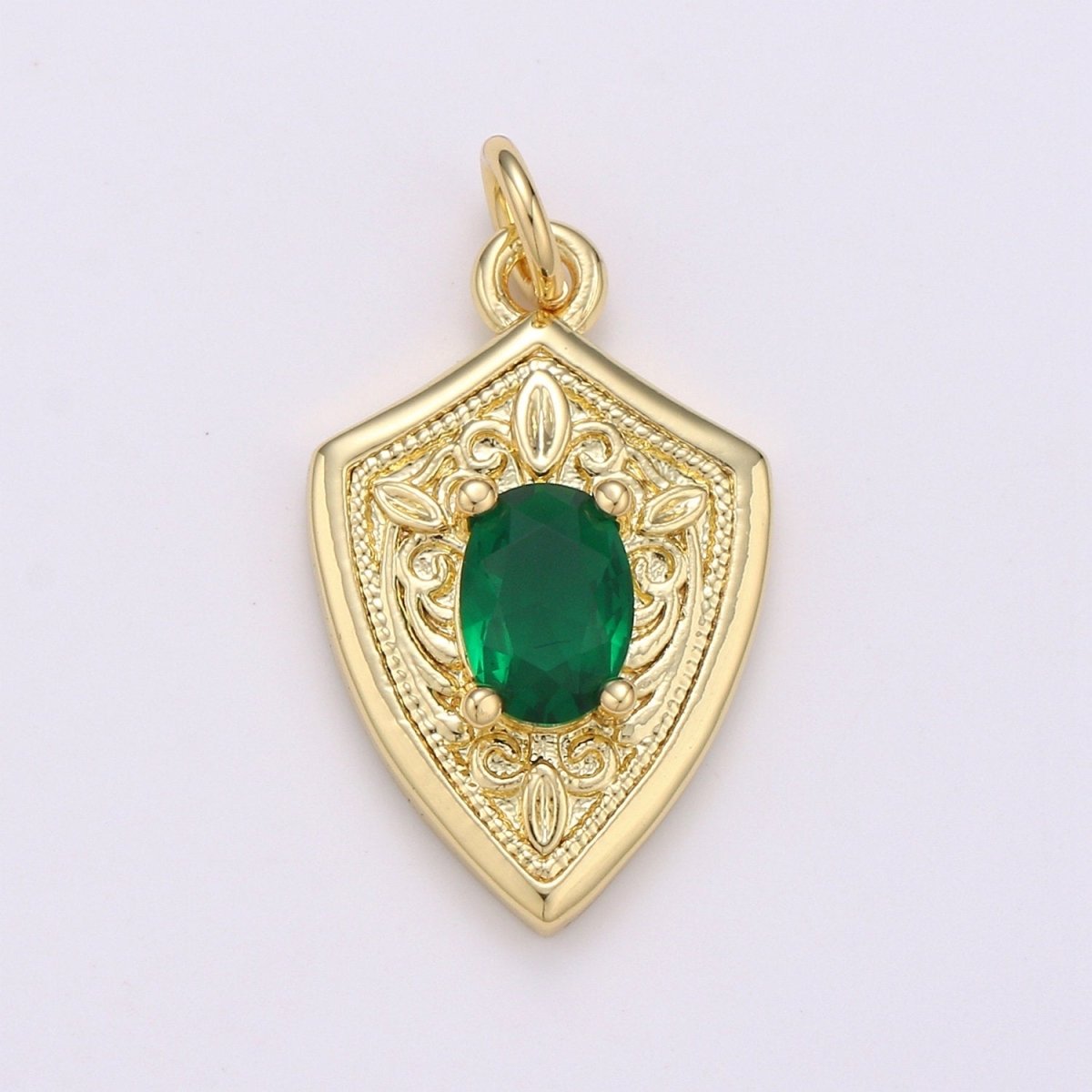 Ruby Cubic Zirconia Charms Pendants-Emerald CZ 14K Gold Filled Medieval Charm, Shield Pendant Necklace Bracelet Supply D-702 D-703