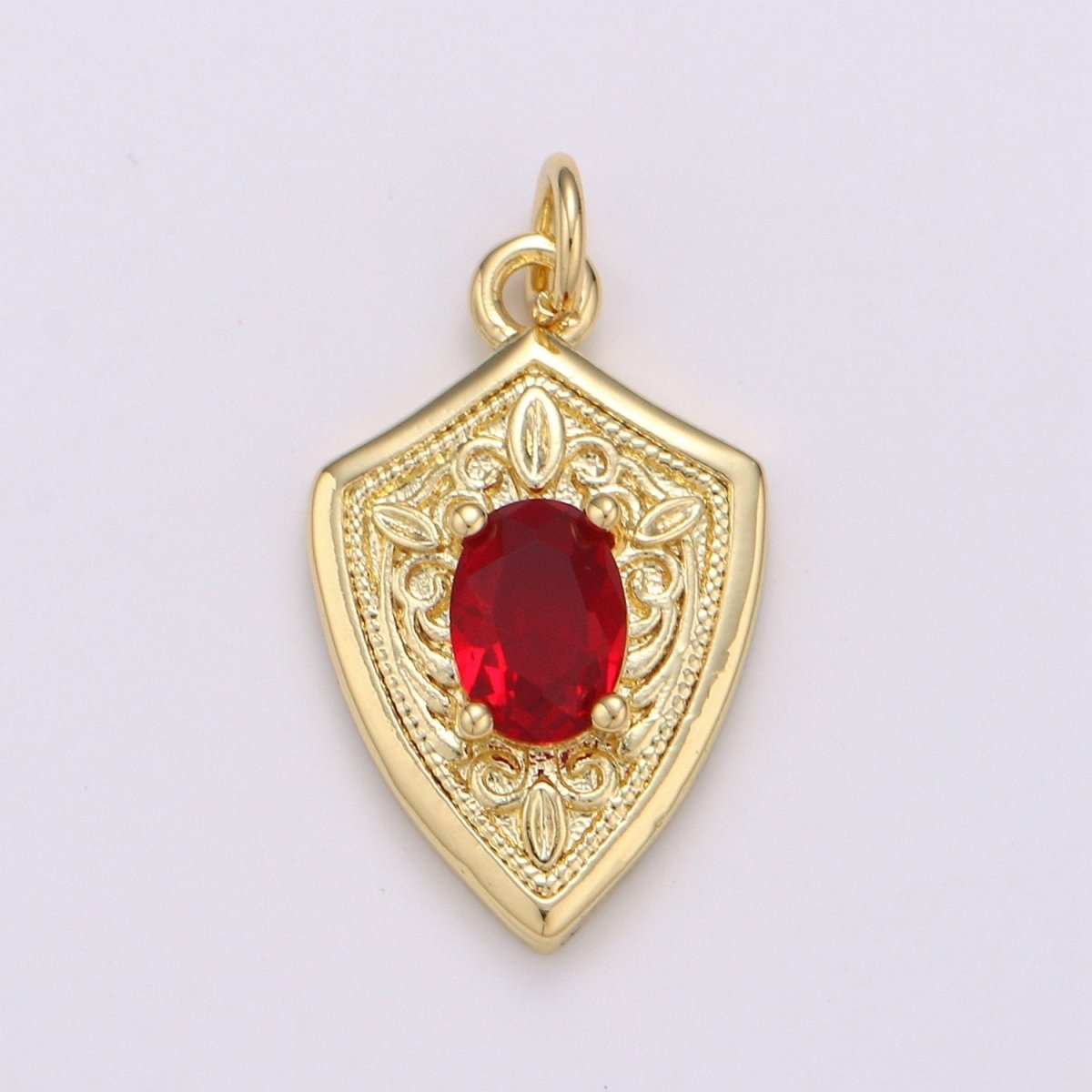 Ruby Cubic Zirconia Charms Pendants-Emerald CZ 14K Gold Filled Medieval Charm, Shield Pendant Necklace Bracelet Supply D-702 D-703