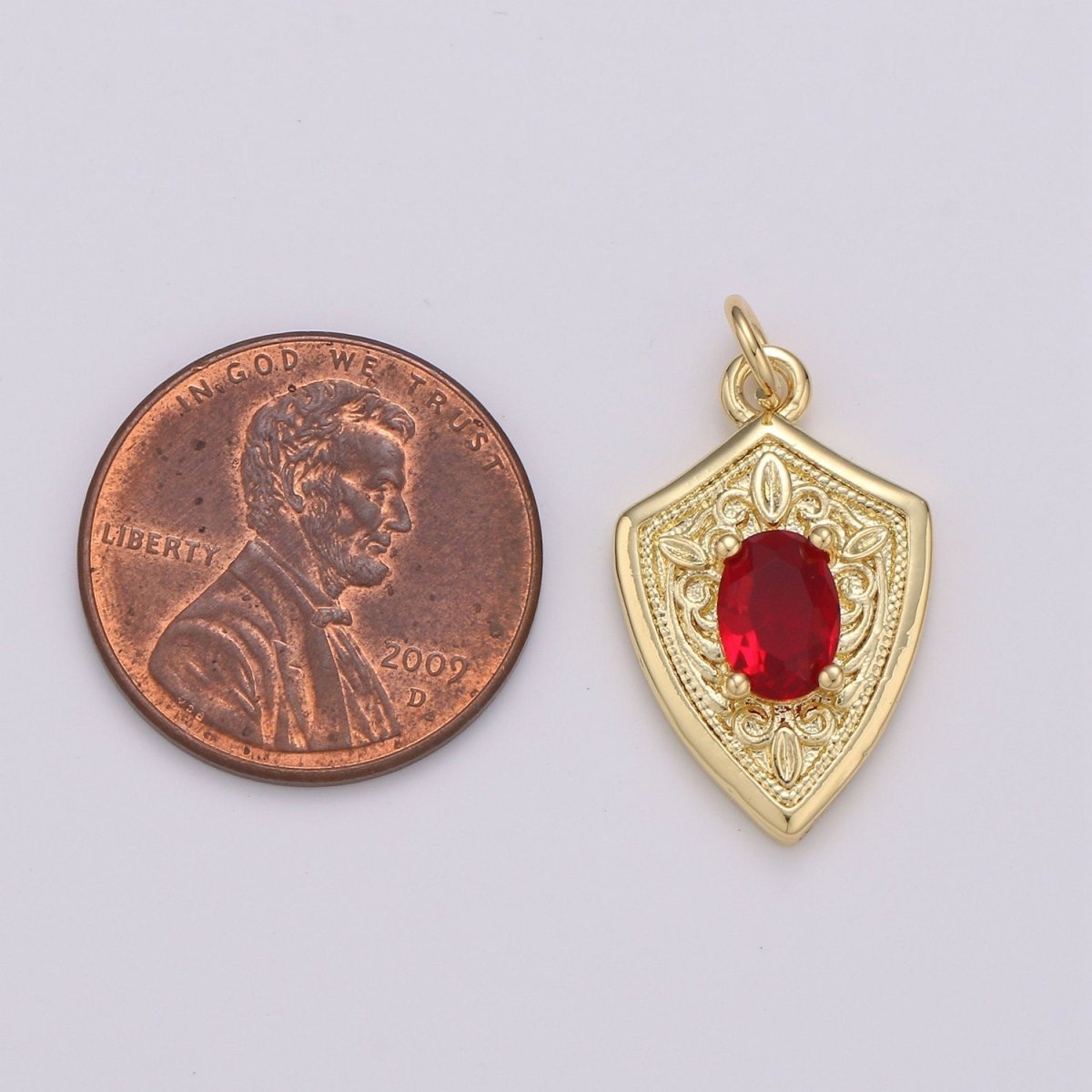 Ruby Cubic Zirconia Charms Pendants-Emerald CZ 14K Gold Filled Medieval Charm, Shield Pendant Necklace Bracelet Supply D-702 D-703