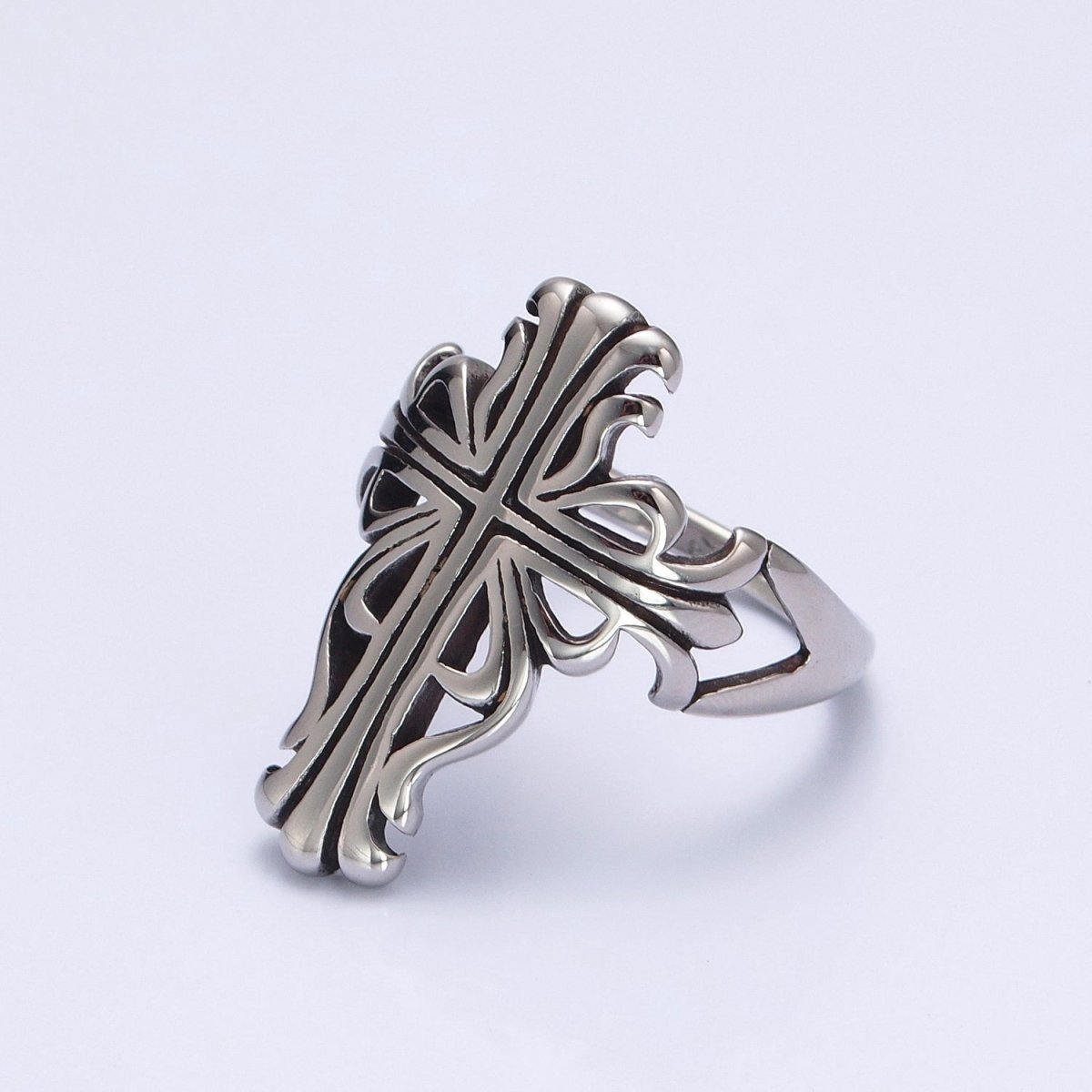 Rustic Cross Ring for Men Stainless Steel Ring Victorian Cross Inspired Chunky Ring O-856