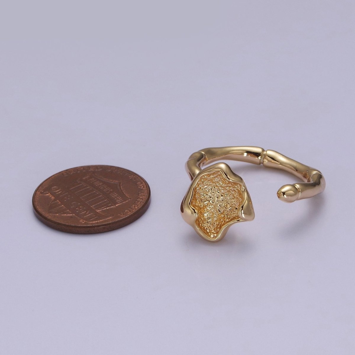 Rustic Flower Patch Gold Flower Ring Open Adjustable O-2036 - DLUXCA
