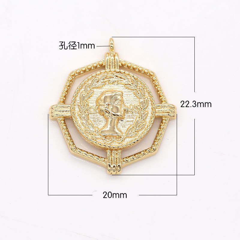Rustic God Goddess Octagonal Charm, Golden Geometric Greek Ancient Mythology Charm Pendant GP-561