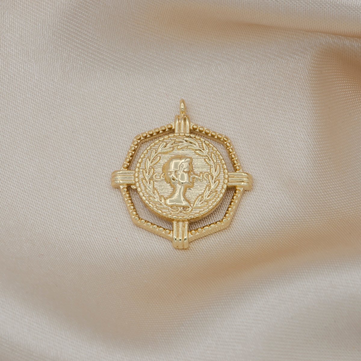 Rustic God Goddess Octagonal Charm, Golden Geometric Greek Ancient Mythology Charm Pendant GP-561