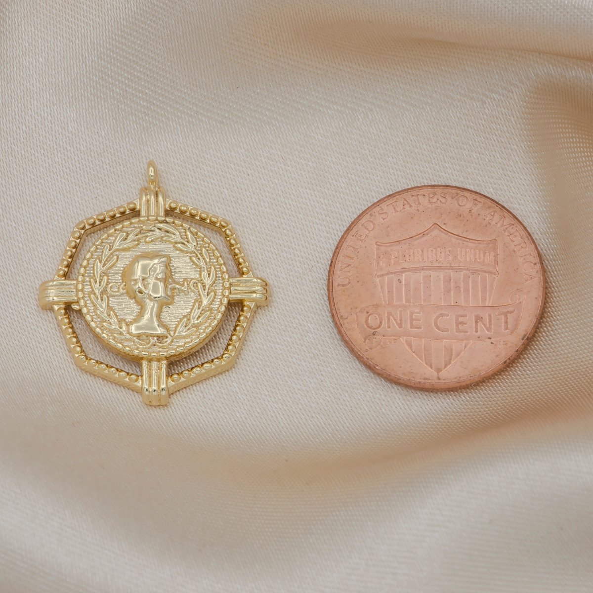 Rustic God Goddess Octagonal Charm, Golden Geometric Greek Ancient Mythology Charm Pendant GP-561