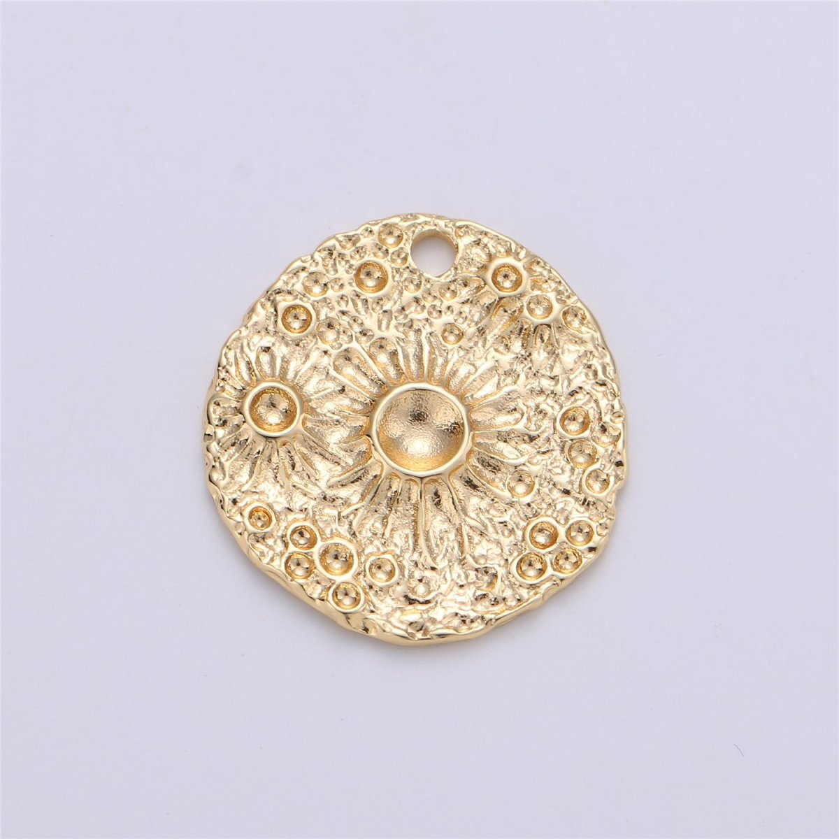 Rustic Moon Pendant Coin Charm in gold filled for Necklace Earring Charm Hammered Medallion Coin Pendant Round Disc Charm Pendant C-617 - DLUXCA