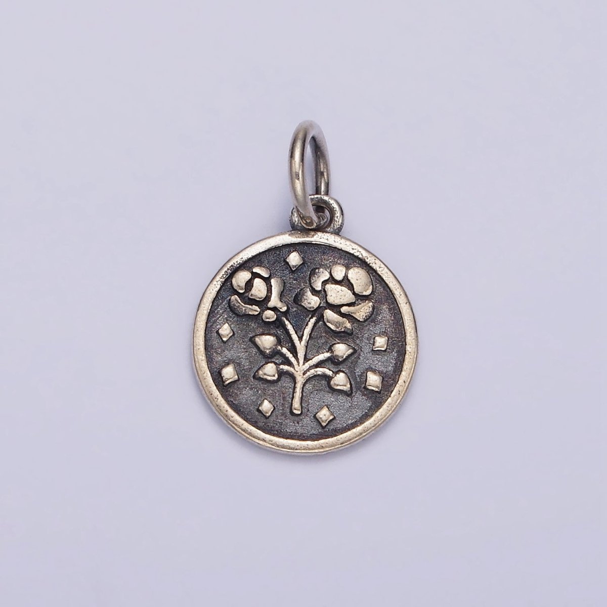 S925 Sterling Double Rose Flower Nature Rhombus Round Charm | SL-367 - DLUXCA