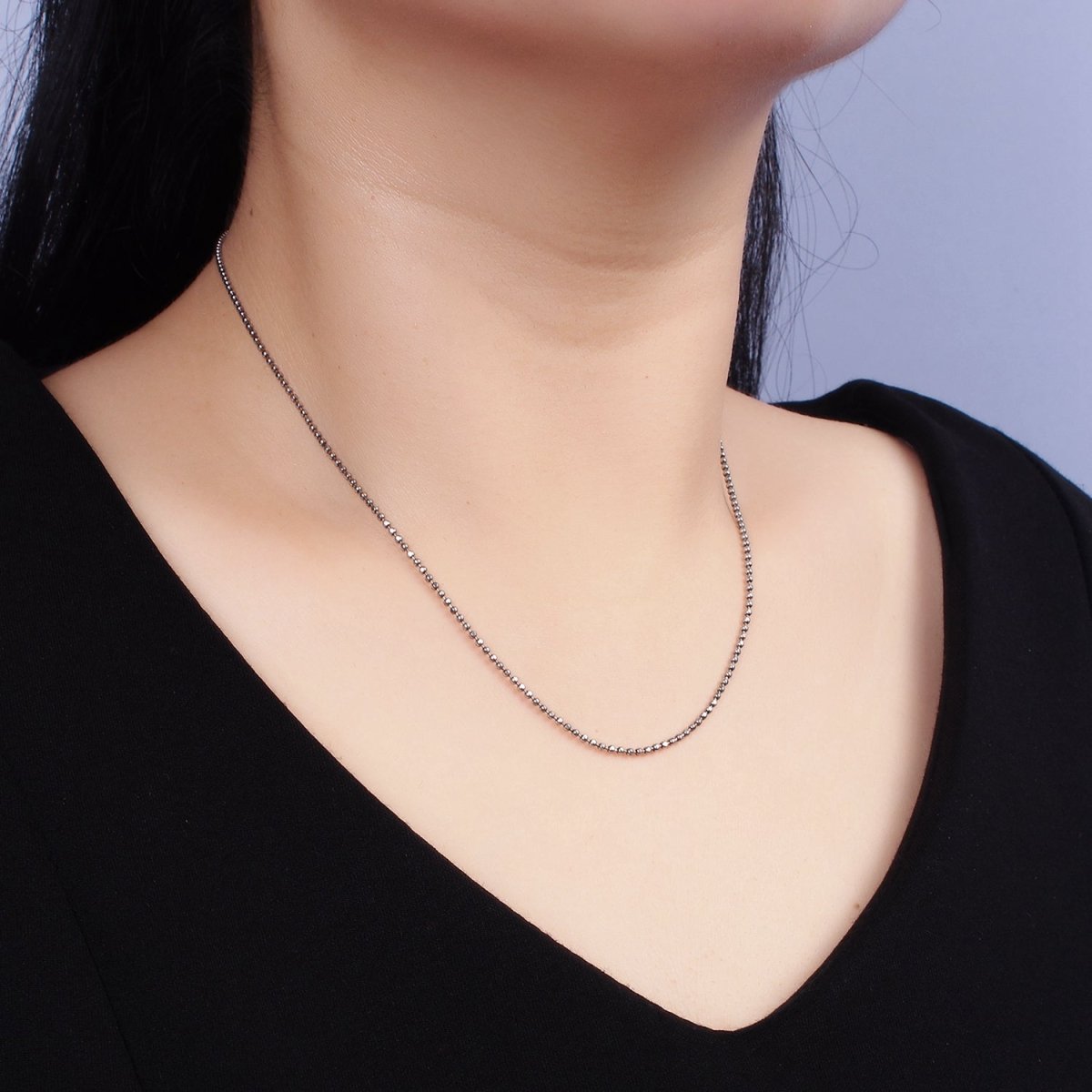 S925 Sterling Silver 0.9mm Dainty Bead 15.5 Inch Choker Chain Necklace | WA-1967 Clearance Pricing - DLUXCA