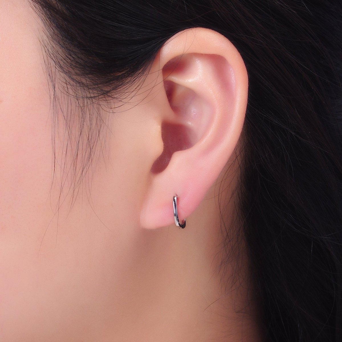 S925 Sterling Silver 11mm Molten Square Cartilage Huggie Earrings | SL - 560 - DLUXCA