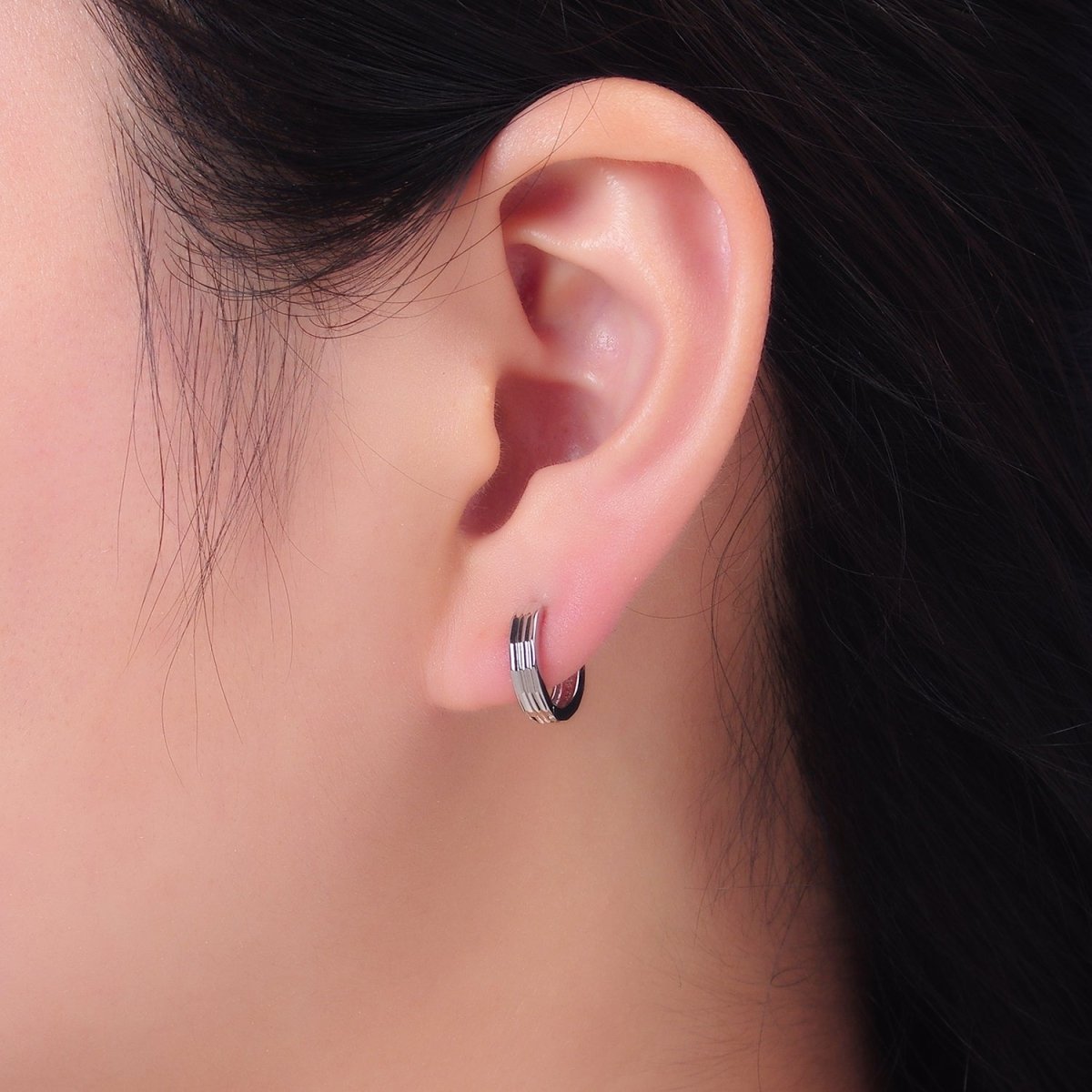 S925 Sterling Silver 12mm Line - Edged Cartilage Huggie Earrings | SL - 555 - DLUXCA