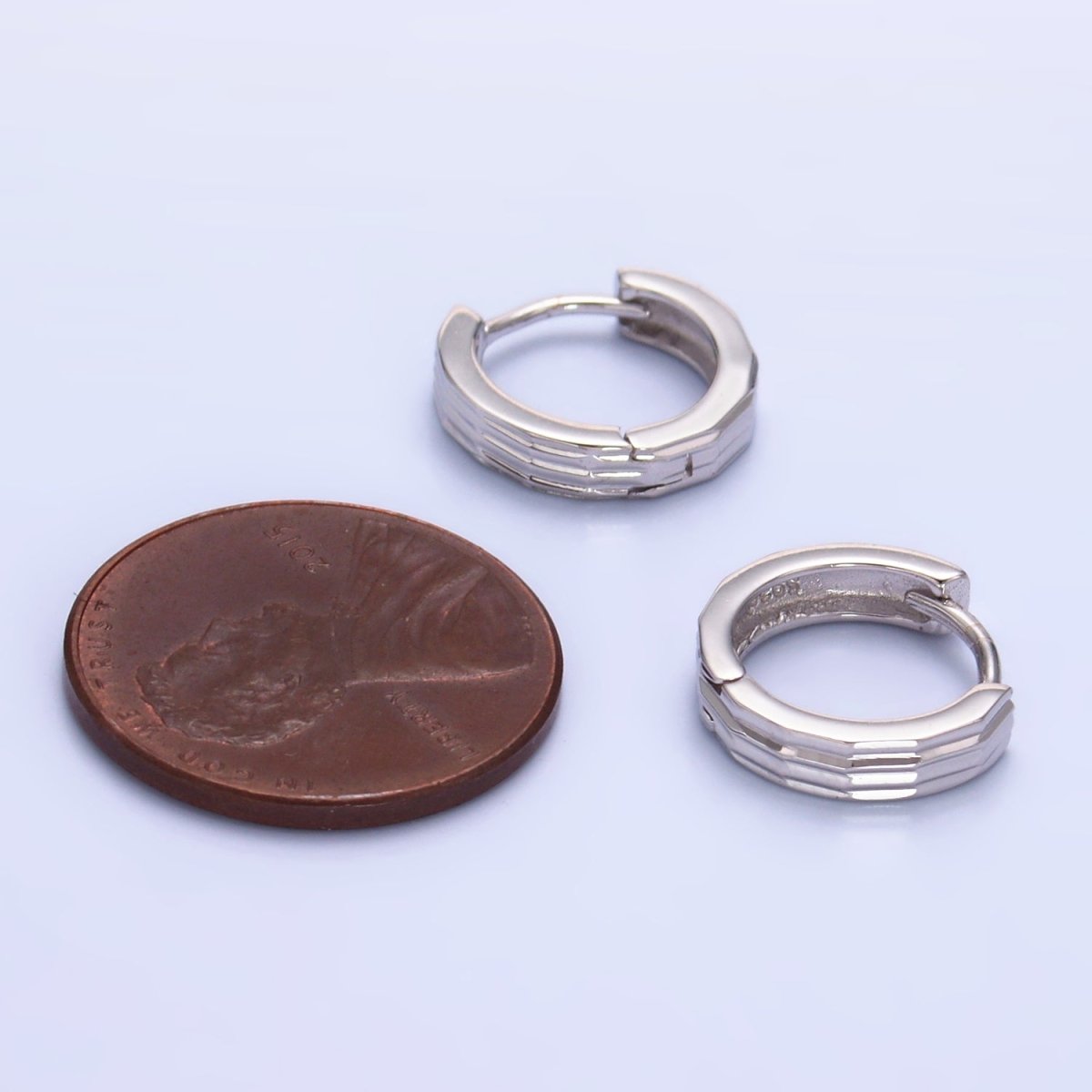 S925 Sterling Silver 12mm Line - Edged Cartilage Huggie Earrings | SL - 555 - DLUXCA