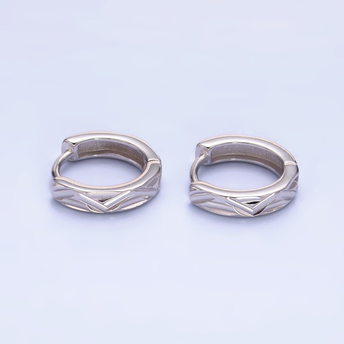 S925 Sterling Silver 12mm Lined Cartilage Huggie Earrings | SL - 554 - DLUXCA