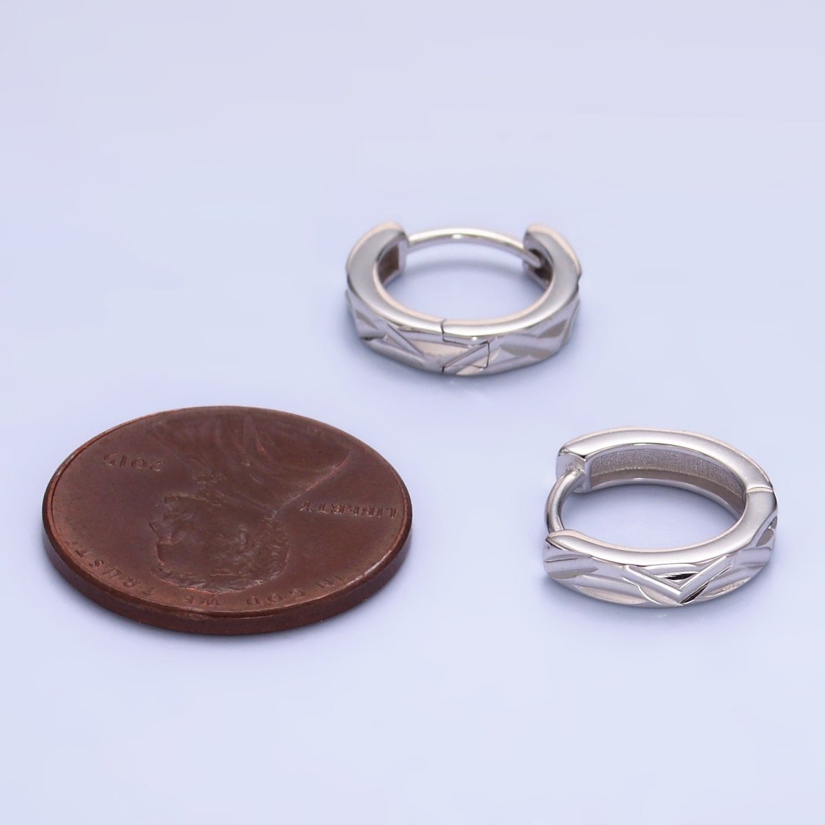 S925 Sterling Silver 12mm Lined Cartilage Huggie Earrings | SL - 554 - DLUXCA