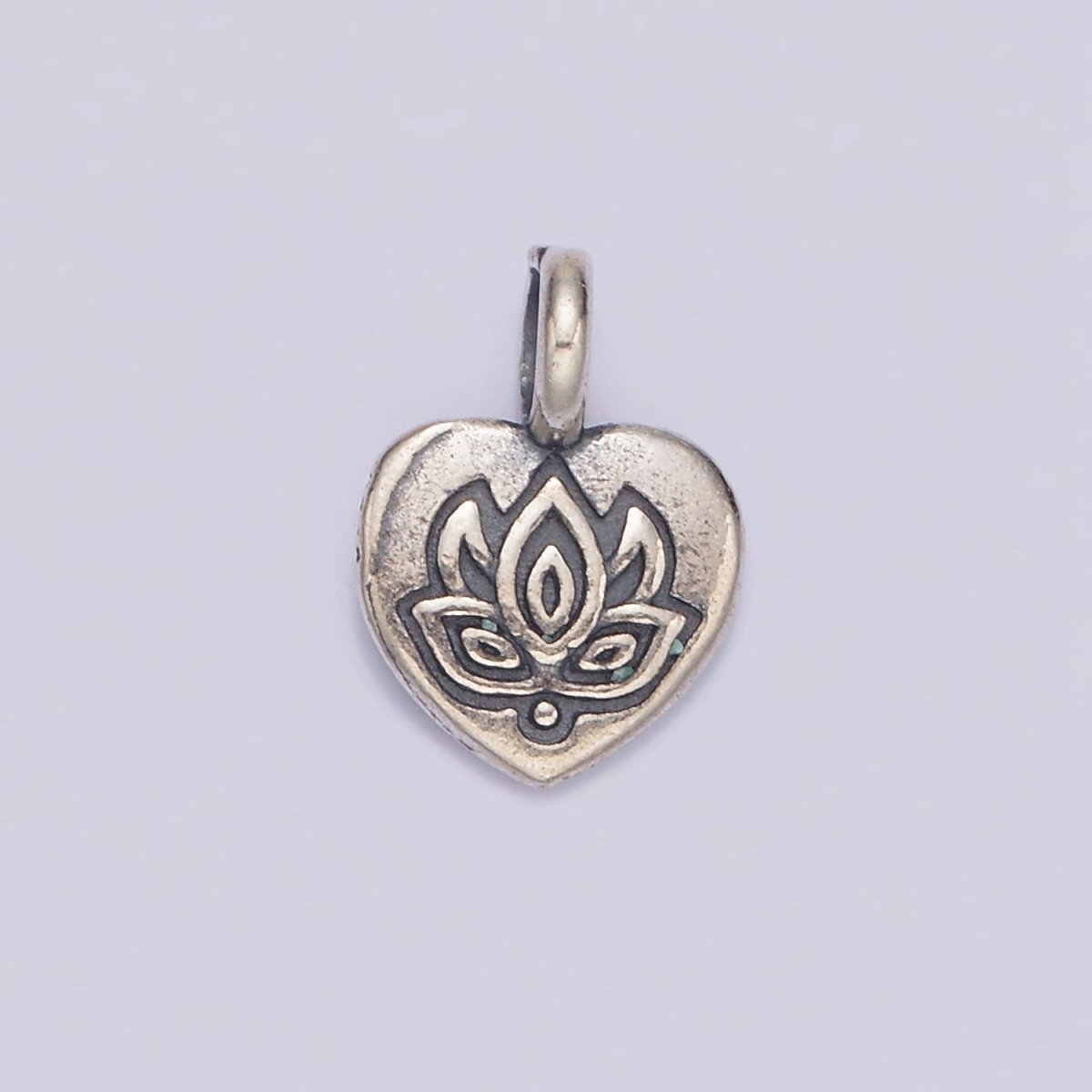 S925 Sterling Silver 13mm Flower Nature Mask Engraved Heart Charm | SL-357 - DLUXCA