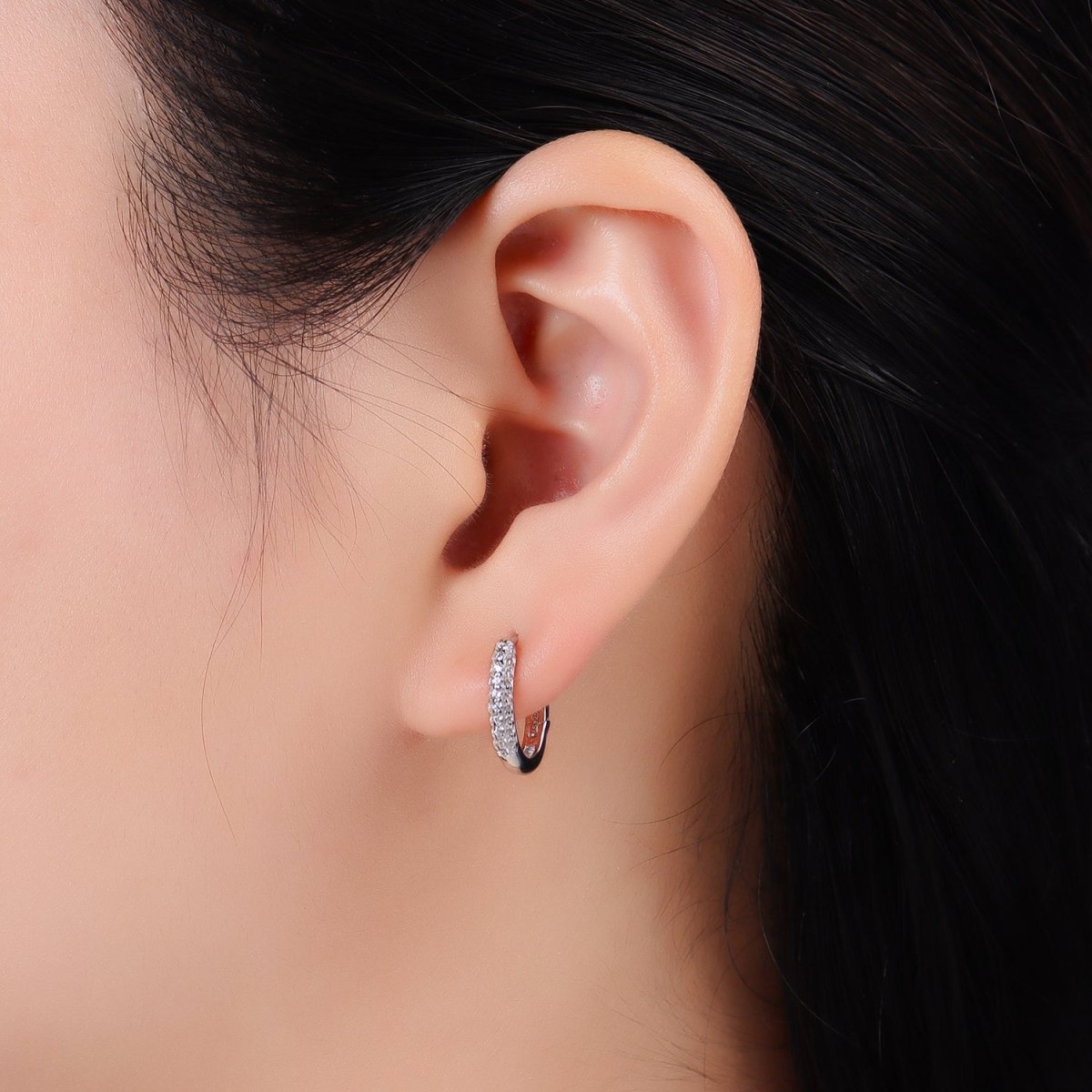 S925 Sterling Silver 14mm Micro Paved CZ Cartilage Huggies | SL - 581 - DLUXCA