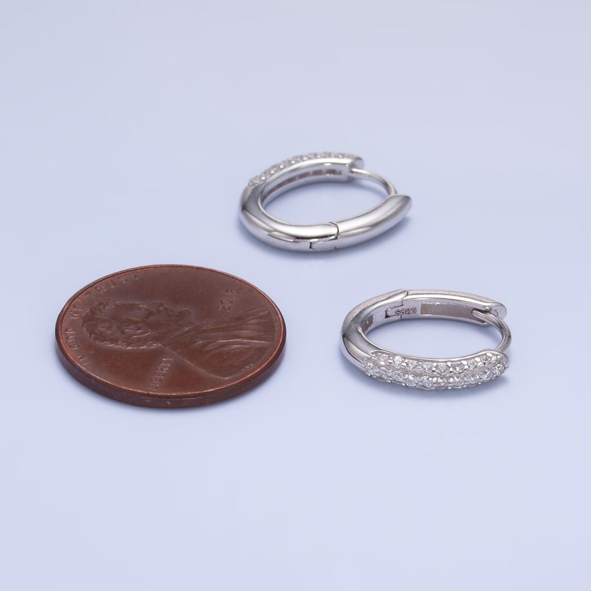 S925 Sterling Silver 14mm Micro Paved CZ Cartilage Huggies | SL - 581 - DLUXCA