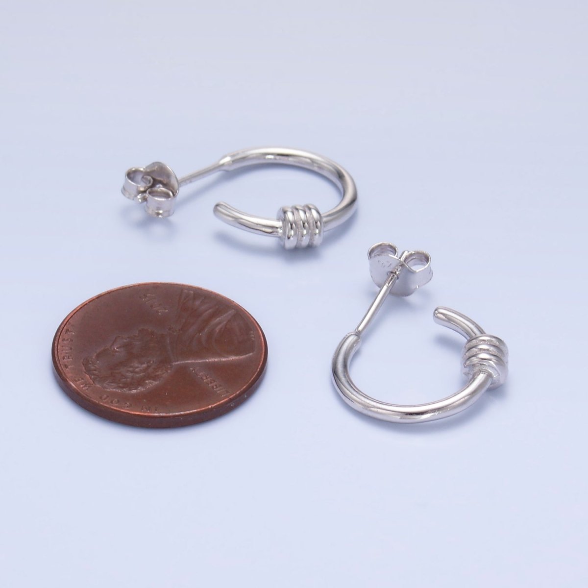 S925 Sterling Silver 15mm Triple Band C - Shaped Hoop Earrings | SL - 580 - DLUXCA