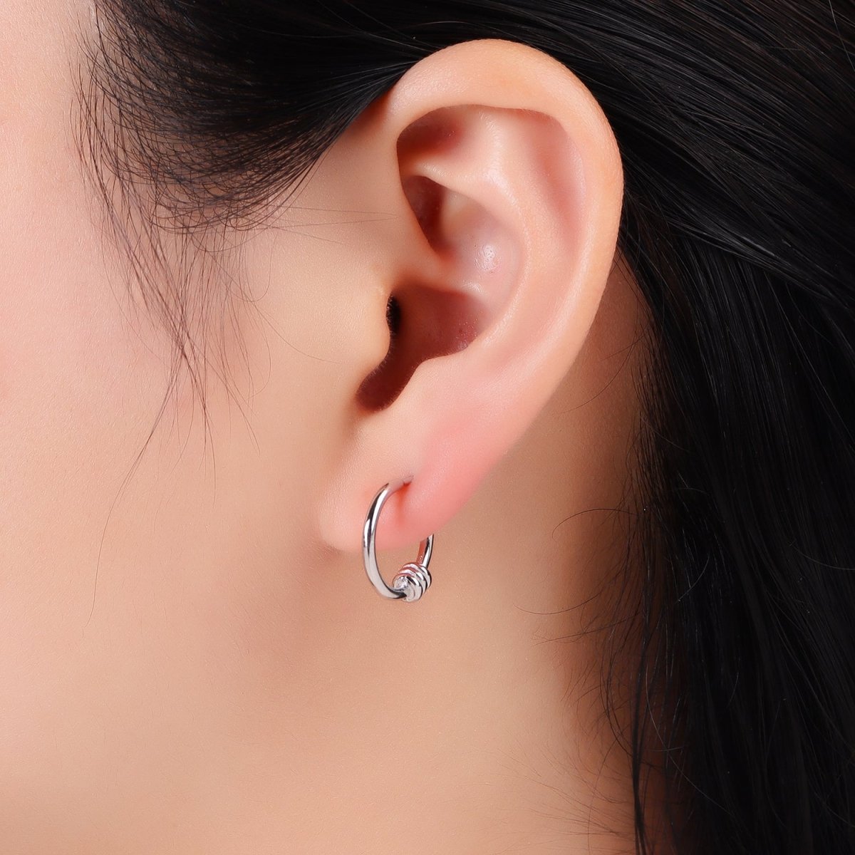 S925 Sterling Silver 15mm Triple Band C - Shaped Hoop Earrings | SL - 580 - DLUXCA