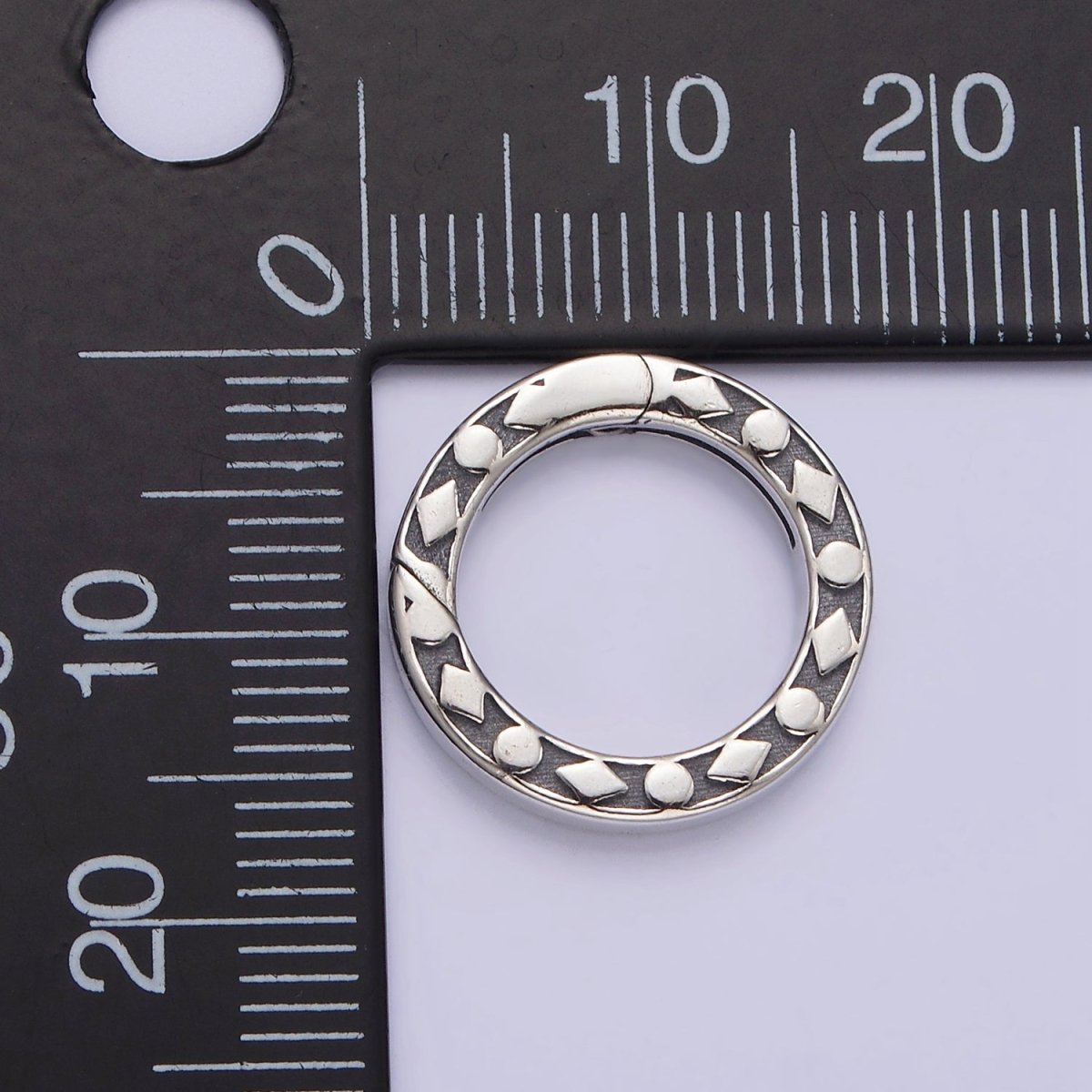 OS S925 Sterling Silver 16.5mm Geometric Shape Lined Round Push Spring Gate Jewelry Supply | SL-370