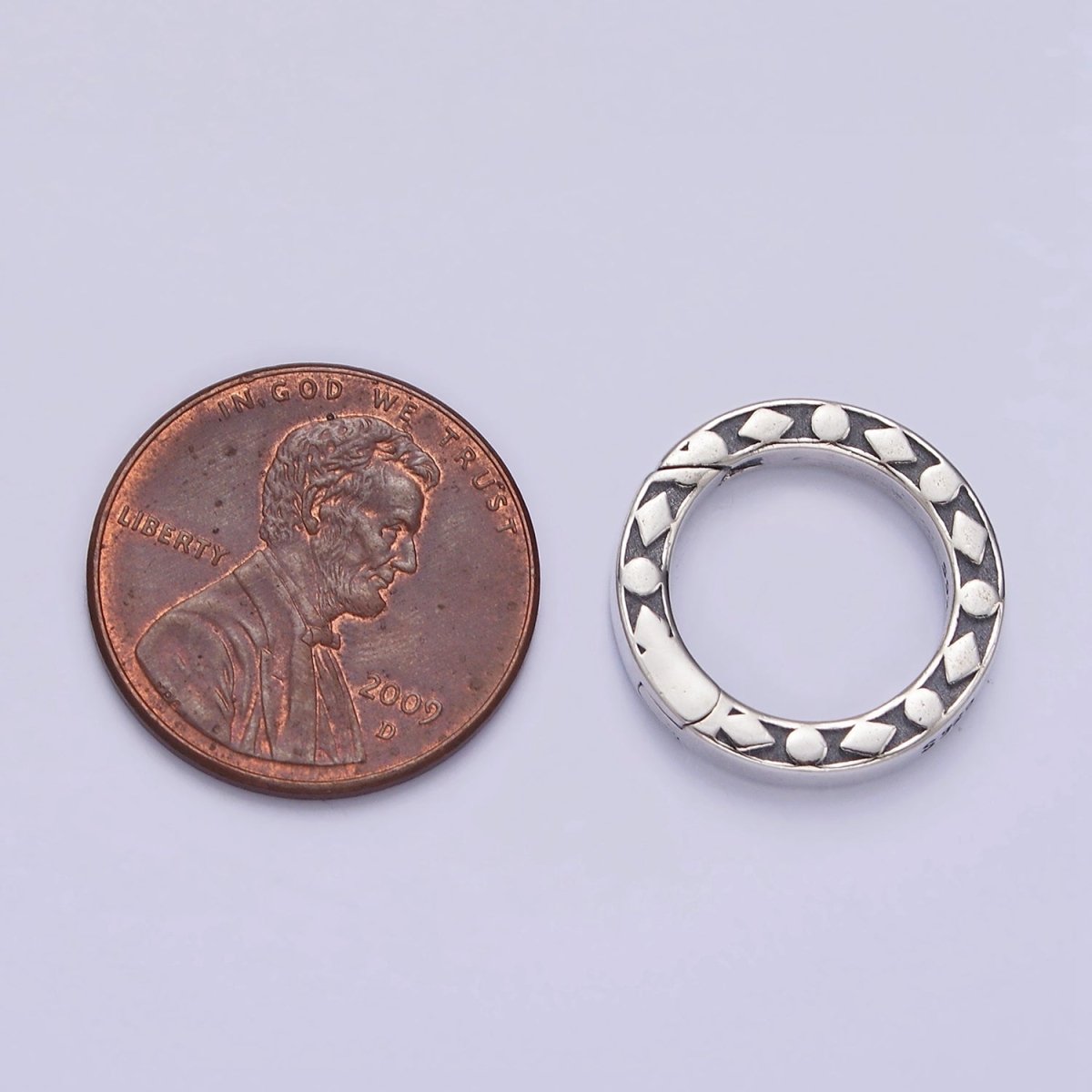 OS S925 Sterling Silver 16.5mm Geometric Shape Lined Round Push Spring Gate Jewelry Supply | SL-370