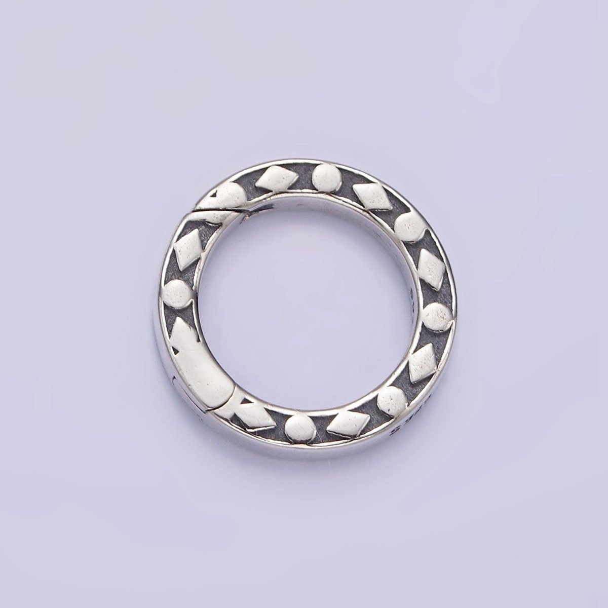 OS S925 Sterling Silver 16.5mm Geometric Shape Lined Round Push Spring Gate Jewelry Supply | SL-370