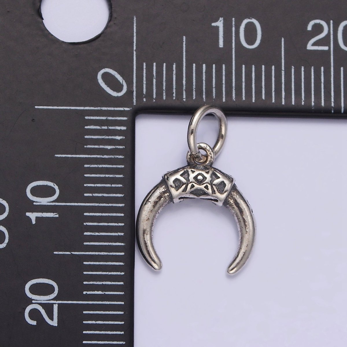 S925 Sterling Silver 17.5mm Elaborate Crescent Tusk Charm | SL-376 - DLUXCA