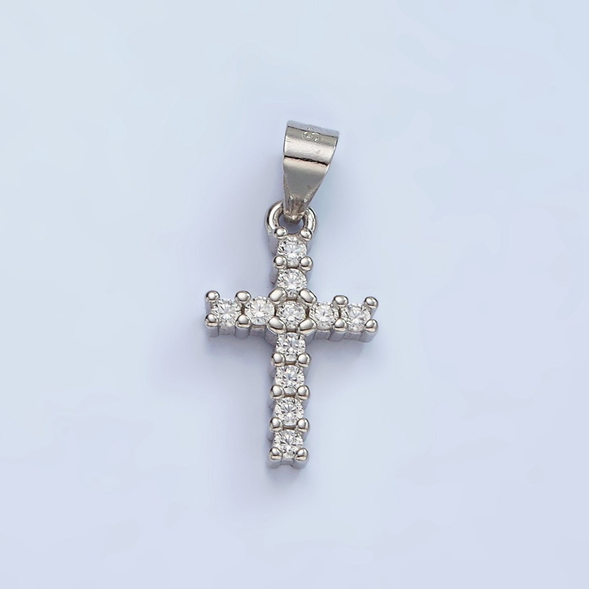 S925 Sterling Silver 20mm Micro Paved CZ Lined Religious Latin Cross Pendant | SL-451 - DLUXCA