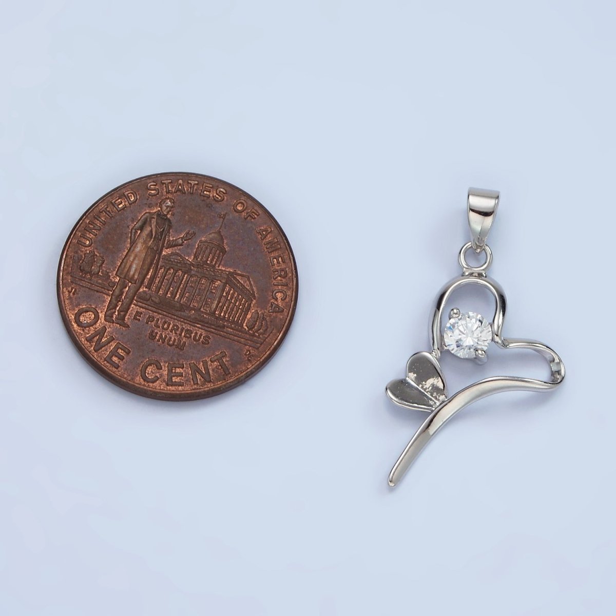 S925 Sterling Silver 25mm Clear CZ Open Double Heart Pendant | SL-450 - DLUXCA