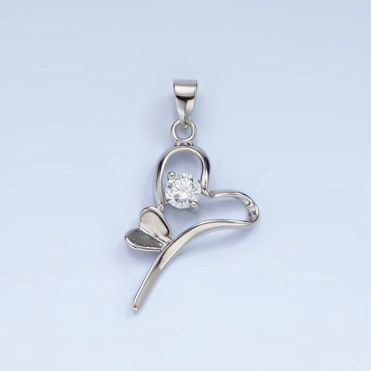 S925 Sterling Silver 25mm Clear CZ Open Double Heart Pendant | SL-450 - DLUXCA