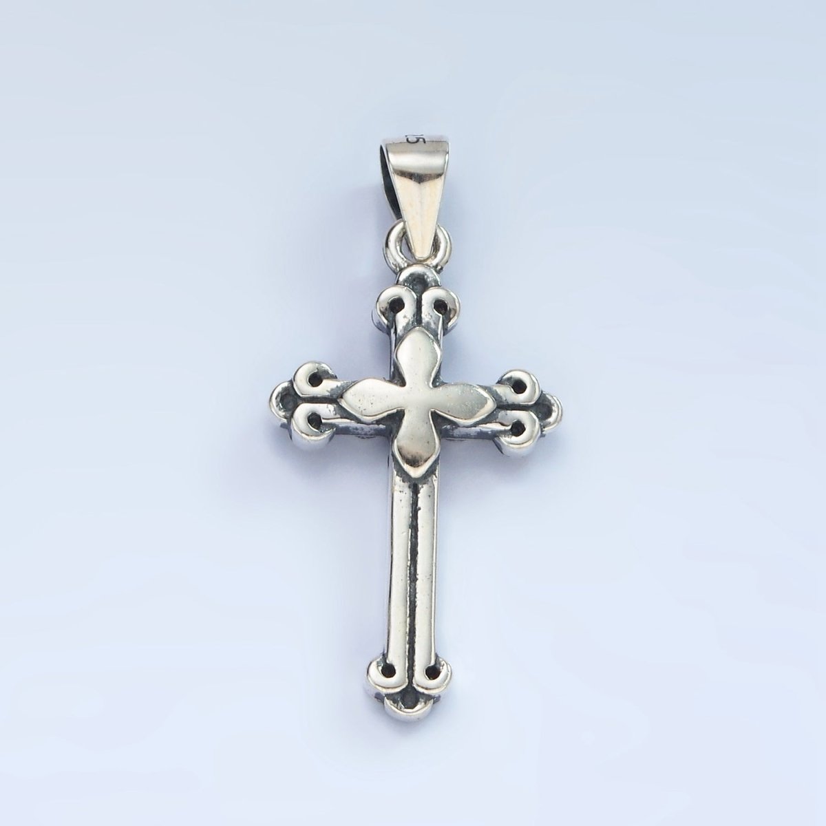S925 Sterling Silver 30mm Fleur Passion Cross Oxidized Pendant | SL-460 - DLUXCA