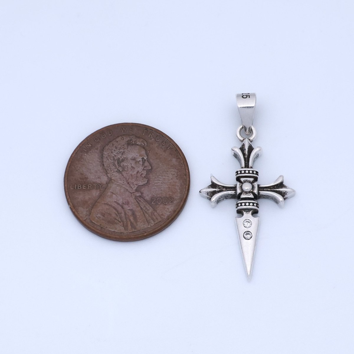 S925 Sterling Silver 30mm Fleur St. James Cross Knife Oxidized Pendant | SL - 462 - DLUXCA