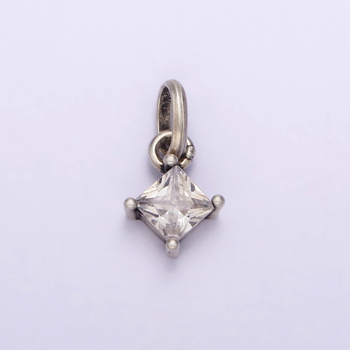 S925 Sterling Silver 5mm Clear CZ Rhombus Pendants | SL-318 - DLUXCA