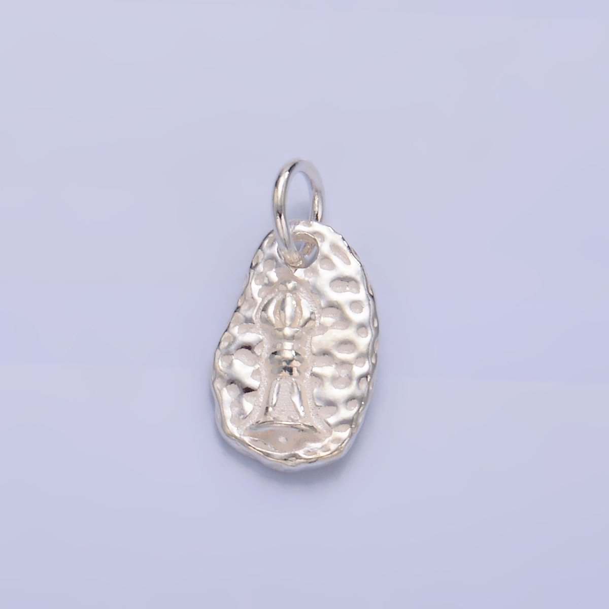 S925 Sterling Silver Abstract Hammered Geometric Oval Charm | SL - 535 - DLUXCA