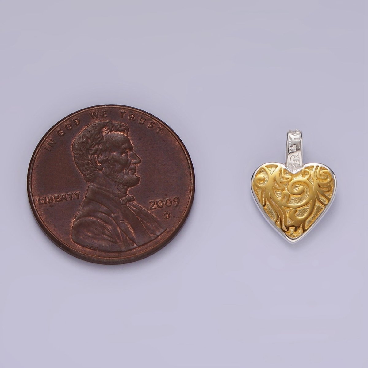 S925 Sterling Silver Artisan Heart Double Sided Mixed Metal Pendant | SL-438 - DLUXCA