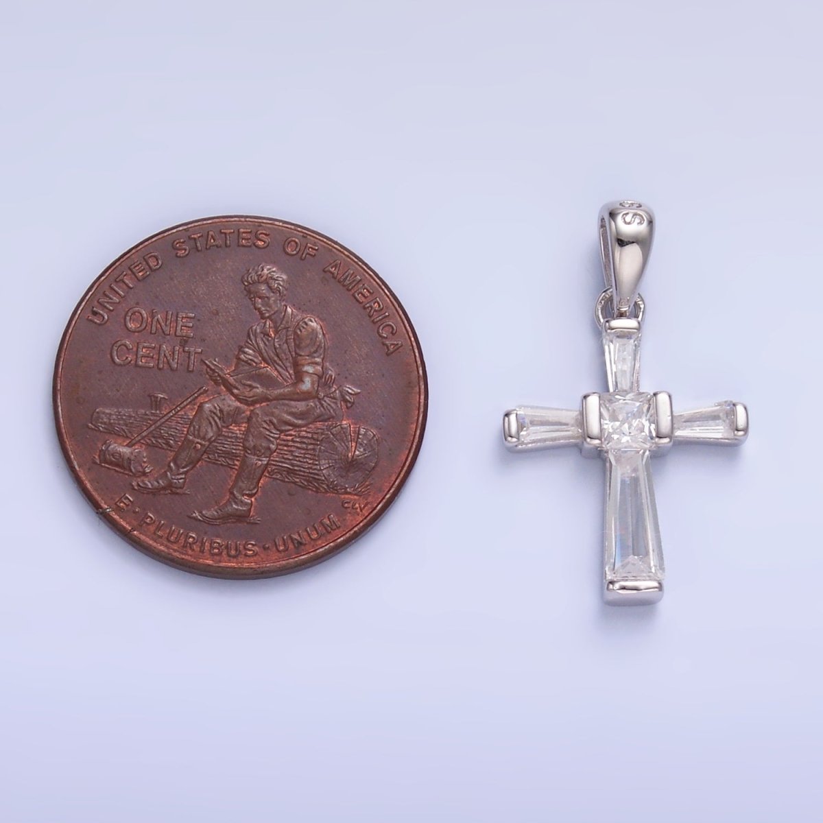 S925 Sterling Silver Baguette CZ Religious Cross Pendant | SL - 597 - DLUXCA