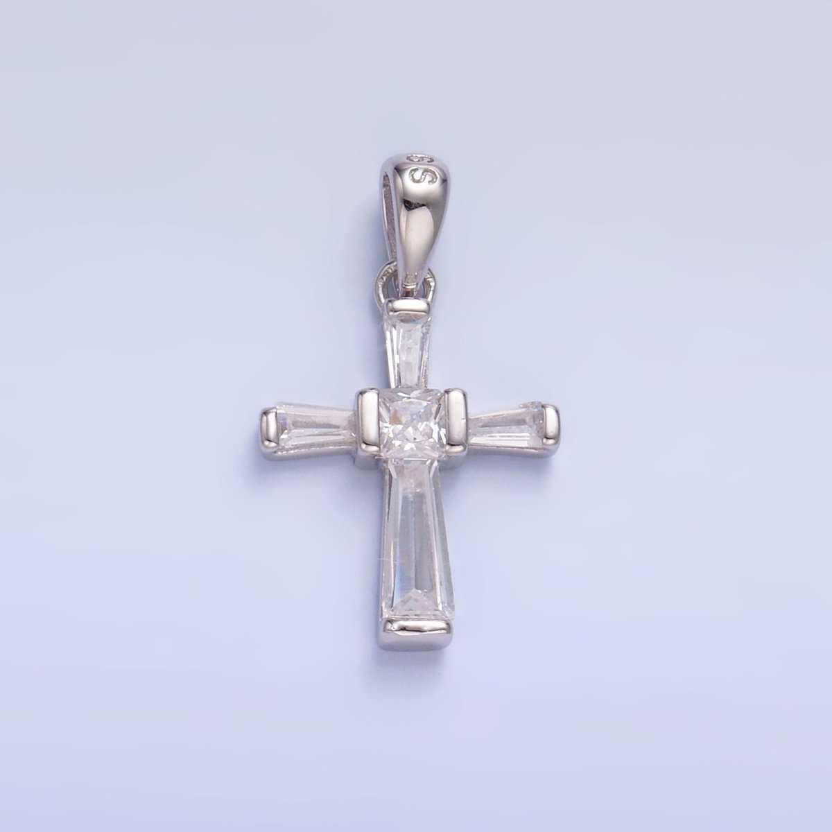 S925 Sterling Silver Baguette CZ Religious Cross Pendant | SL - 597 - DLUXCA