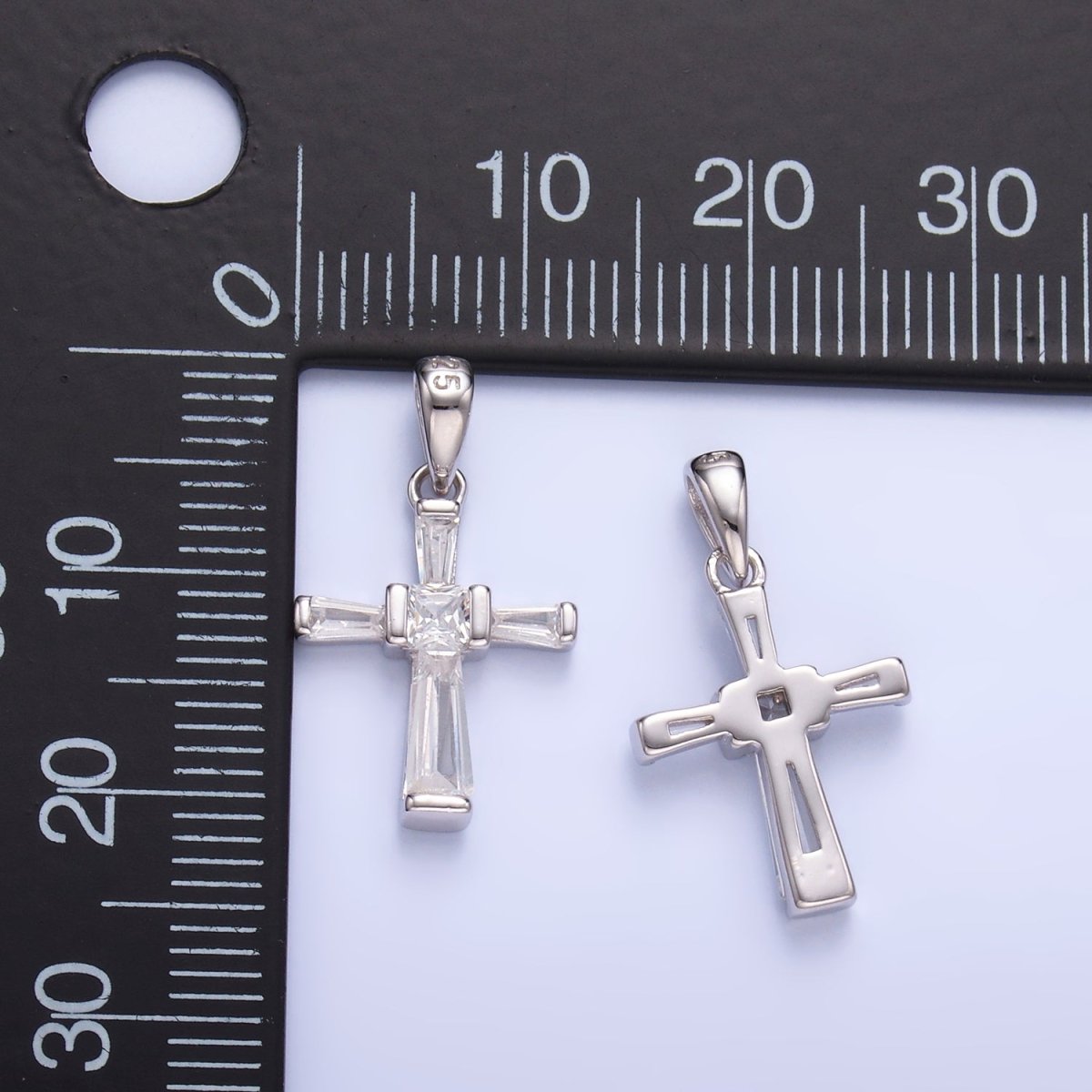 S925 Sterling Silver Baguette CZ Religious Cross Pendant | SL - 597 - DLUXCA