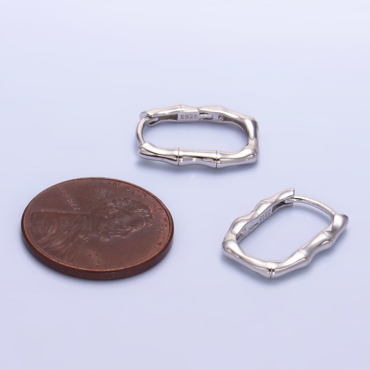 S925 Sterling Silver Bamboo Oblong Huggie Hoop Earrings | SL - 550 - DLUXCA