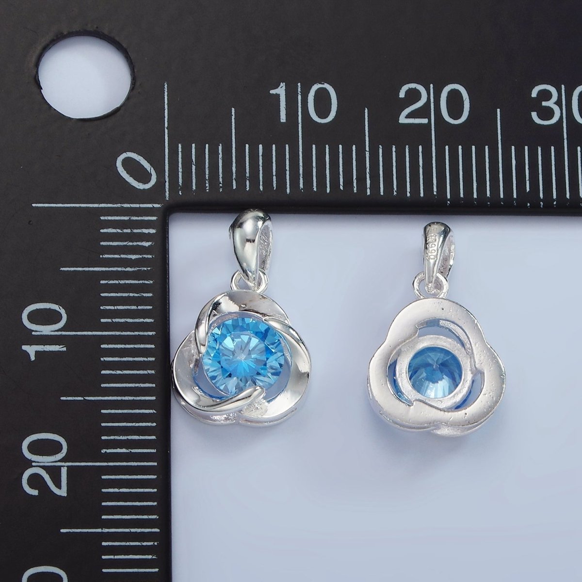 S925 Sterling Silver Blue, Clear CZ Triple Circular Band Open Pendant | SL-466