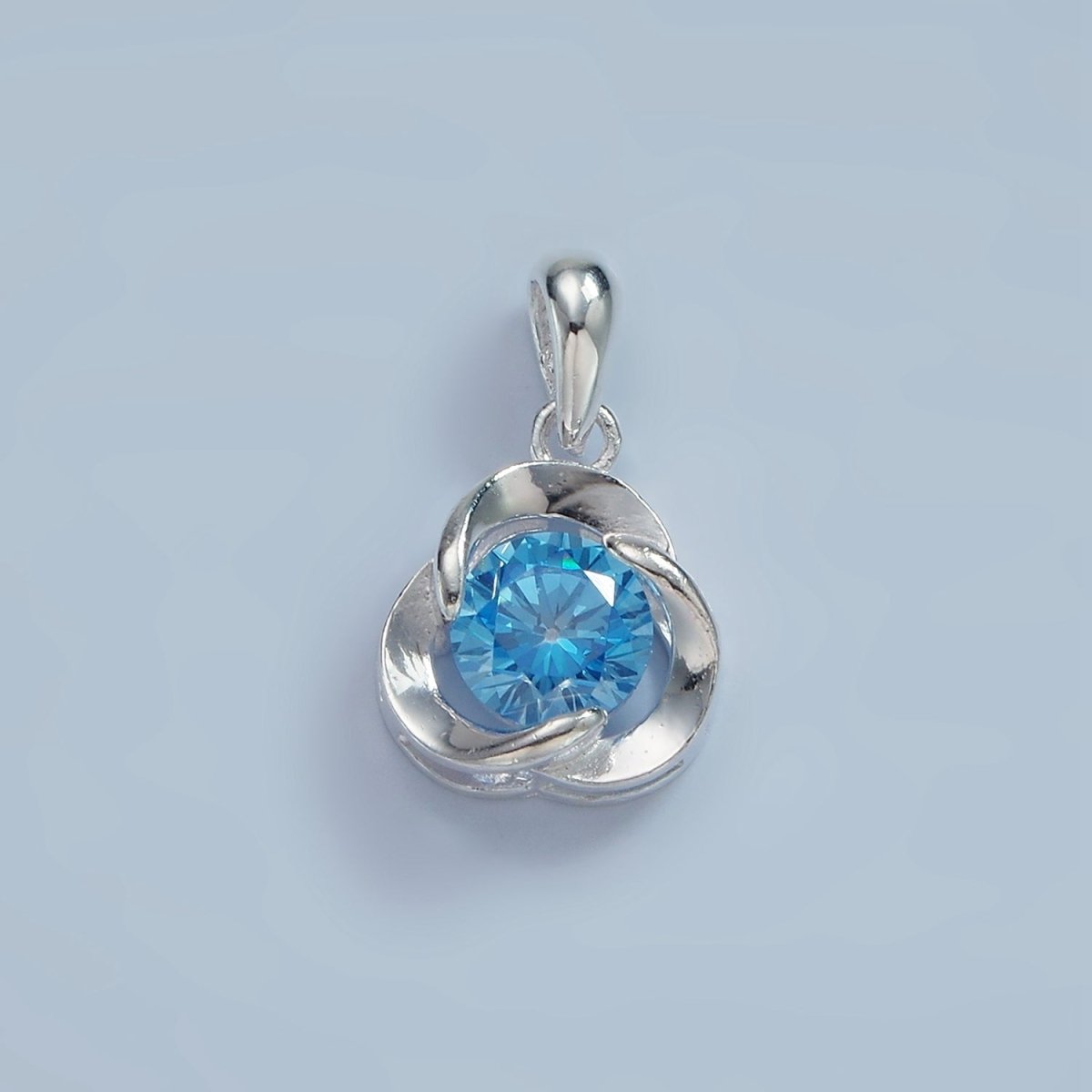 S925 Sterling Silver Blue, Clear CZ Triple Circular Band Open Pendant | SL-466