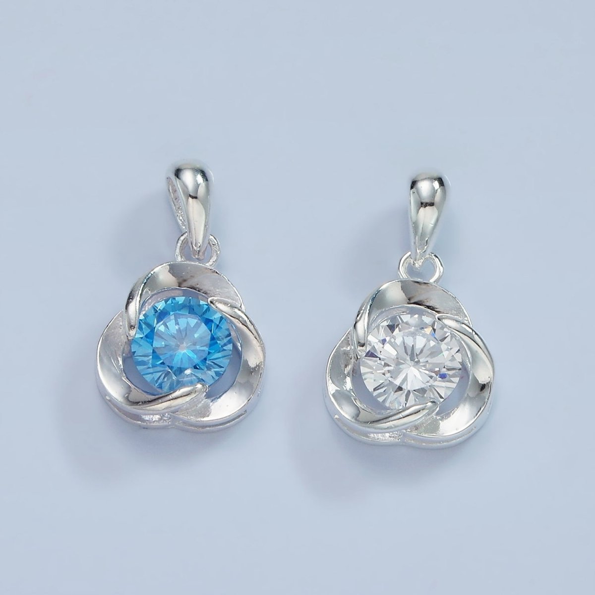 S925 Sterling Silver Blue, Clear CZ Triple Circular Band Open Pendant | SL-466