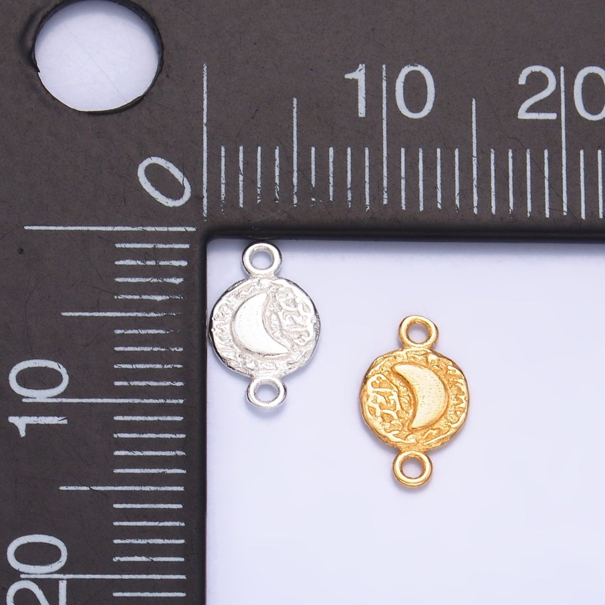 S925 Sterling Silver Celestial Moon Hammered Connector in Gold & Silver | SL-588